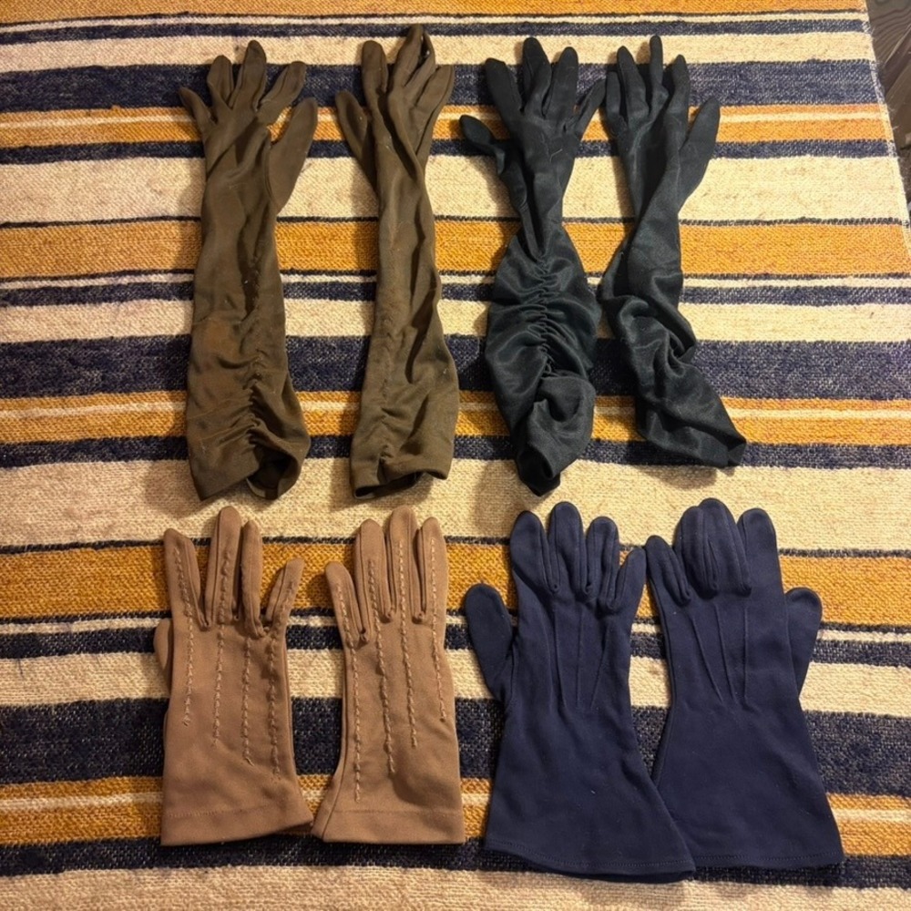 Vintage Formal Dress Gloves Lot 4 Pairs Opera Wrist Length Black Navy Retro